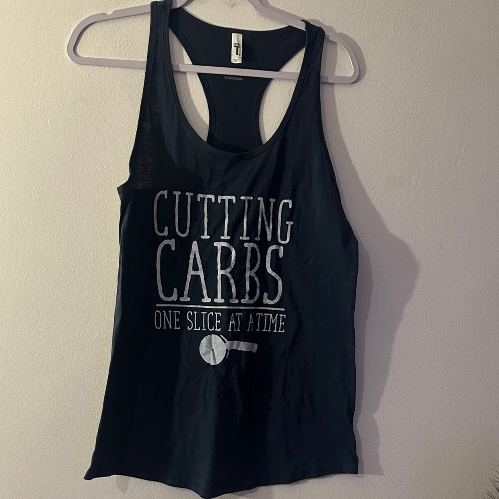 Women's Gray Racerback Graphic Tank - Cutting Carbs - Preloved